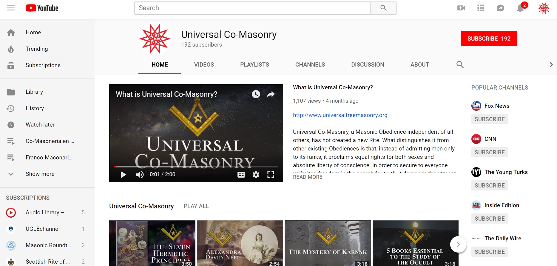 Universal Co-Masonry YouTube channel